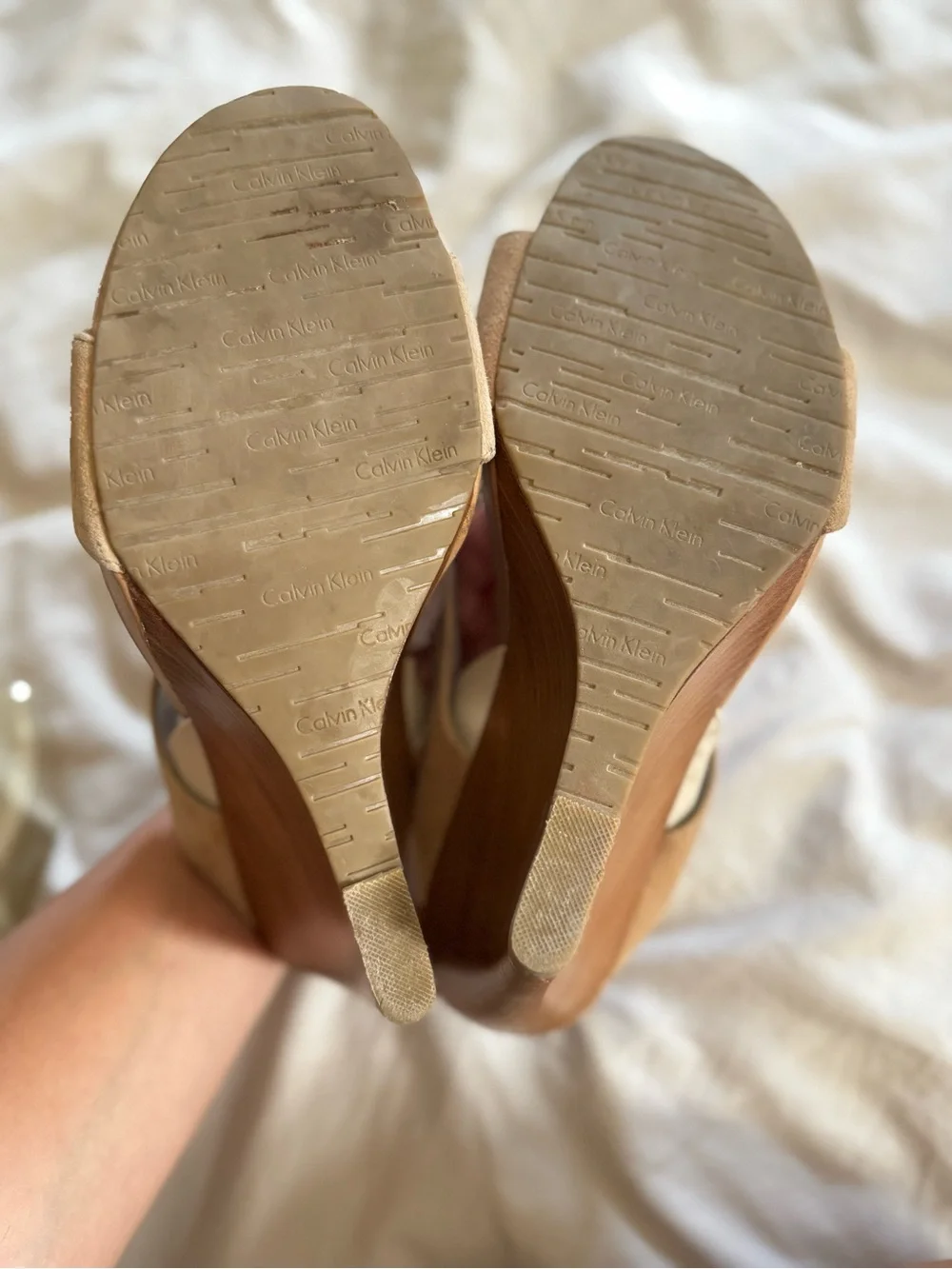 Calvin Klein Tan Suede Open-Toe Slingback Sandals